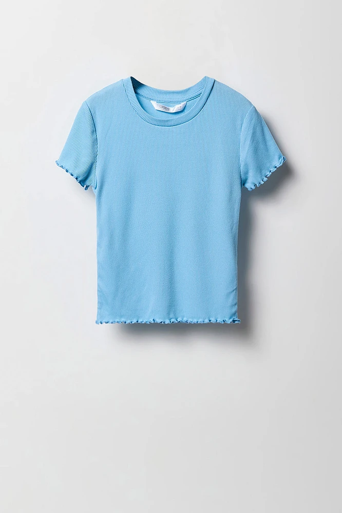 Girls Ribbed Lettuce Edge T-Shirt