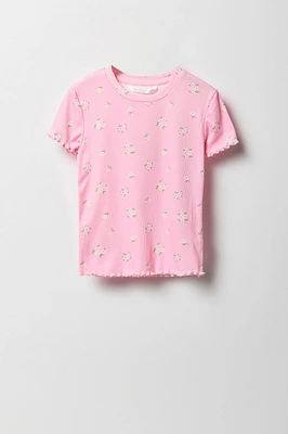 T-shirt côtelé avec ourlet volanté pour fille