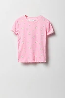 T-shirt côtelé avec ourlet volanté pour fille