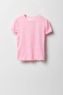 Girls Ribbed Lettuce Edge T-Shirt