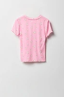 T-shirt côtelé avec ourlet volanté pour fille