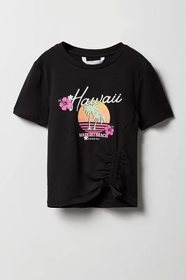 Girls Summer Graphic Side Drawstring T-Shirt