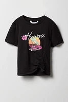 T-shirt à imprimé Summer avec taille coulissante latérale pour fille