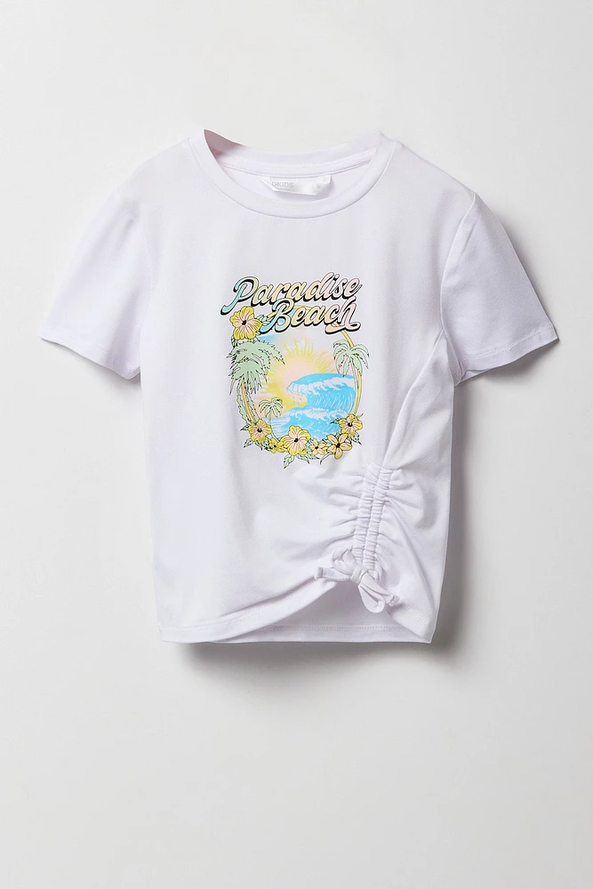 T-shirt à imprimé Summer avec taille coulissante latérale pour fille