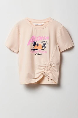 T-shirt à imprimé Summer avec taille coulissante latérale pour fille