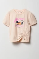 Girls Summer Graphic Side Drawstring T-Shirt