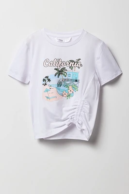Girls Summer Graphic Side Drawstring T-Shirt