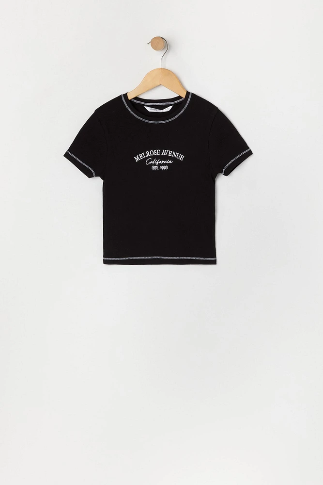 Girls Embroidered Contrast Stitch T-Shirt