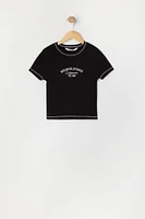 Girls Embroidered Contrast Stitch T-Shirt