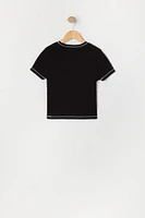 Girls Embroidered Contrast Stitch T-Shirt