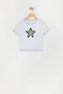 T-shirt avec motif brodé et surpiqûres contrastantes pour fille