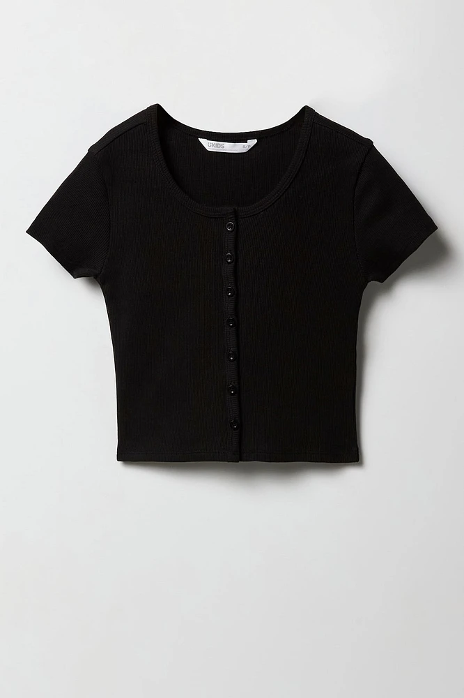 Girls Ribbed Button Front T-Shirt