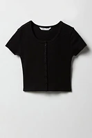 Girls Ribbed Button Front T-Shirt