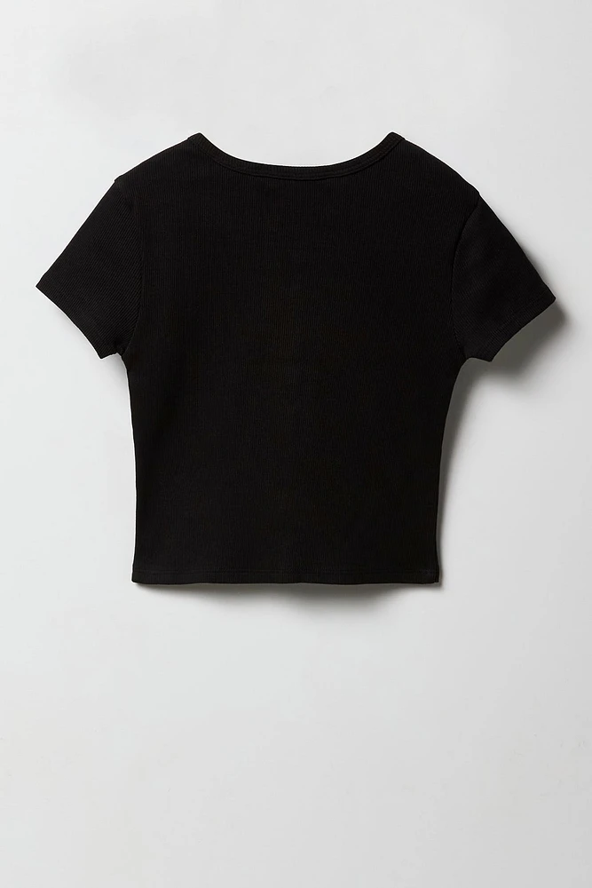 Girls Ribbed Button Front T-Shirt