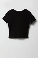 Girls Ribbed Button Front T-Shirt