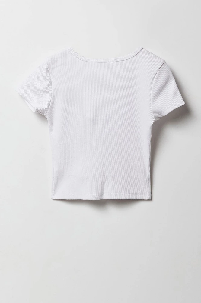 T-shirt boutonné côtelé pour fille