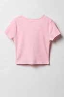 Girls Ribbed Button Front T-Shirt