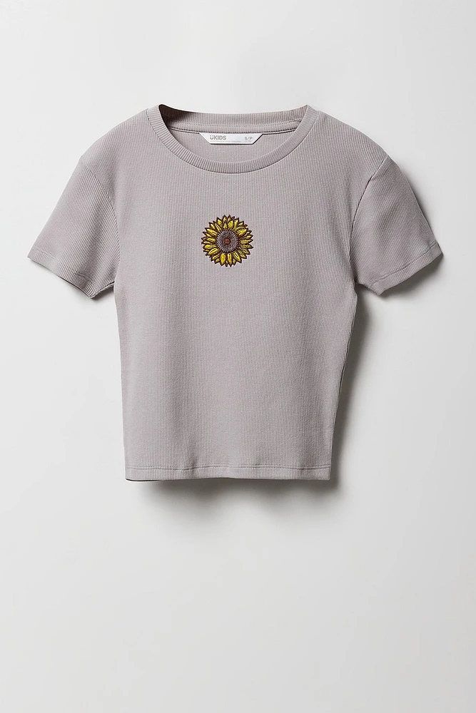 Girls Embroidered Ribbed Baby T-Shirt