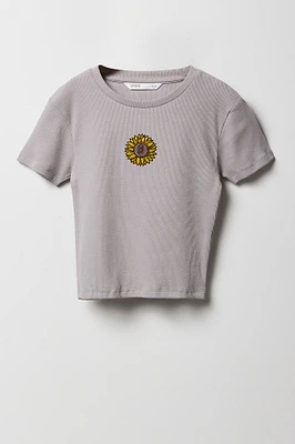 Girls Embroidered Ribbed Baby T-Shirt