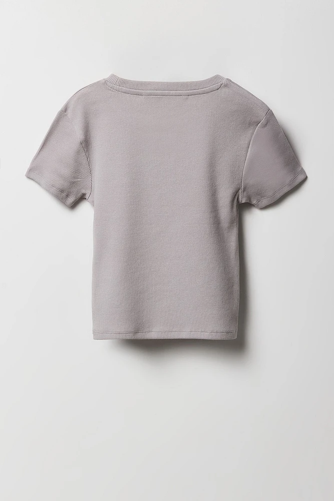 Girls Embroidered Ribbed Baby T-Shirt