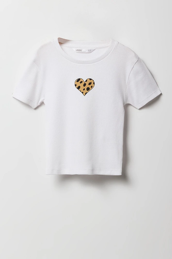 T-shirt ultracourt côtelé imprimé pour fille