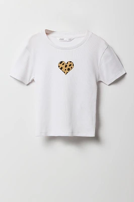 T-shirt ultracourt côtelé imprimé pour fille