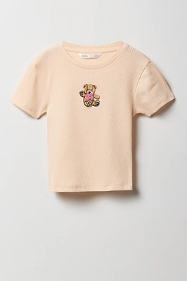 Girls Embroidered Ribbed Baby T-Shirt