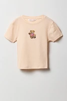 T-shirt ultracourt côtelé avec motif brodé pour fille