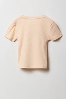 T-shirt ultracourt côtelé avec motif brodé pour fille