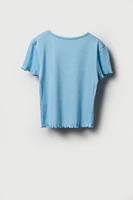 Girls Ribbed Embroidered Lettuce Edge T-Shirt