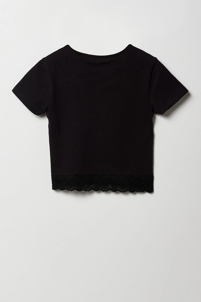 Girls Lace Trim T-Shirt