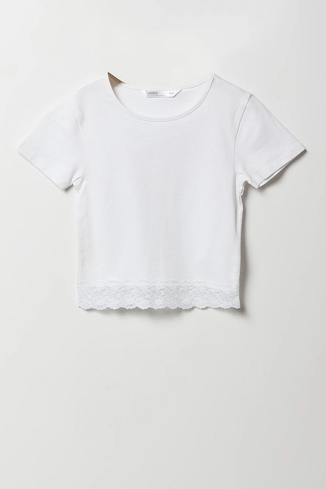 T-shirt à bordure de dentelle pour filles