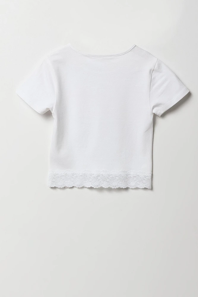 T-shirt à bordure de dentelle pour filles