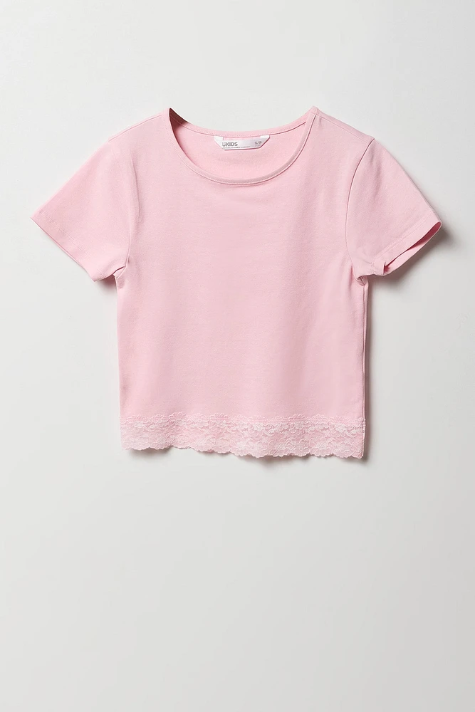 Girls Lace Trim T-Shirt