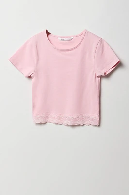 Girls Lace Trim T-Shirt