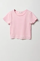 Girls Lace Trim T-Shirt
