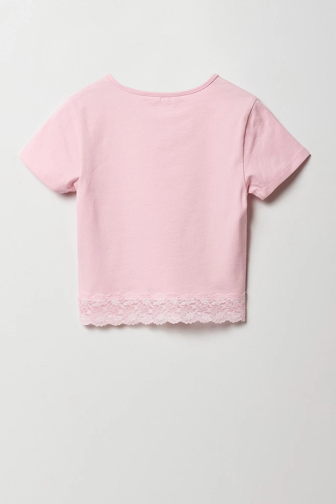 T-shirt à bordure de dentelle pour filles