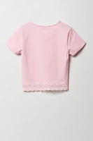 Girls Lace Trim T-Shirt