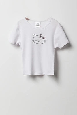 T-shirt côtelé à broderie Hello Kitty & Friends pour filles