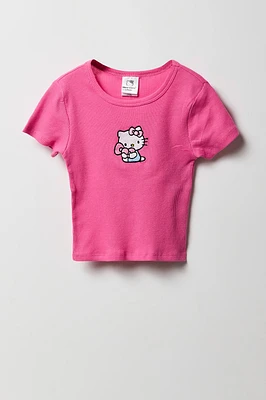 Girls Hello Kitty & Friends Embroidered Ribbed T-Shirt