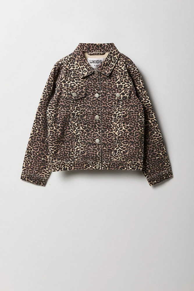 Jacket en denim à imprimé de guépard pour filles