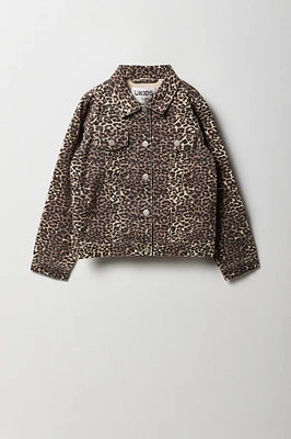 Girls Cheetah Print Denim Jacket