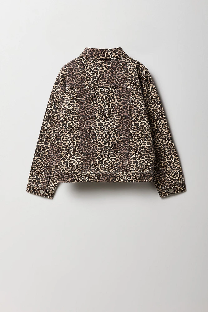 Girls Cheetah Print Denim Jacket