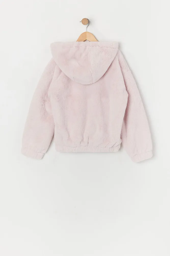 Plush Zip-Up Bomber Jacket