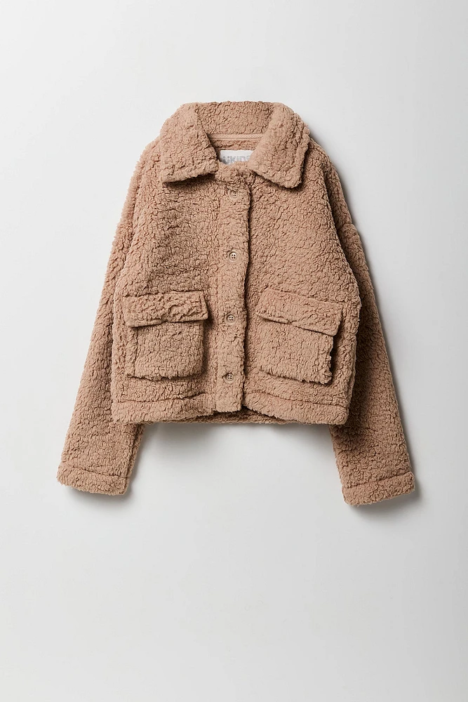 Blouson boutonné en Sherpa pour fille