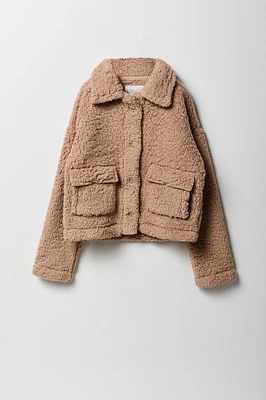 Blouson boutonné en Sherpa pour fille