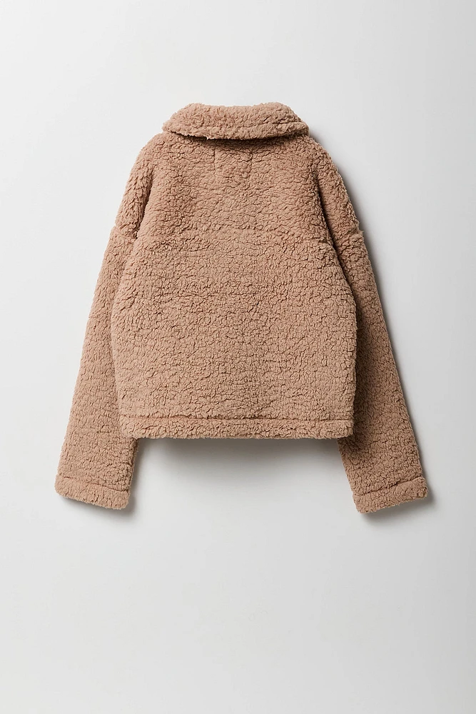 Blouson boutonné en Sherpa pour fille