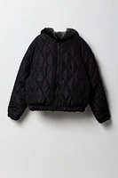 Girls Quilted Faux Fur Reversible Bomber Jacket