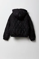 Girls Quilted Faux Fur Reversible Bomber Jacket