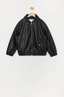 Girls Faux Leather Bomber Jacket